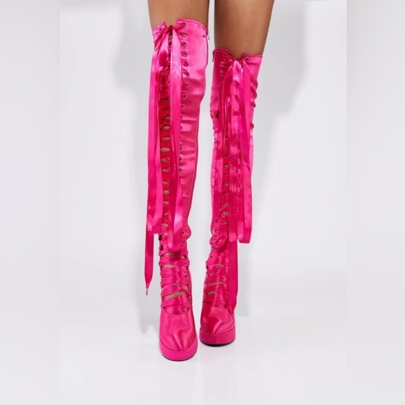 Sugar Thrillz: Heiress Request Hot Pink Thigh High Boots, Size 8, NIB Dolls Kill - Picture 14 of 16